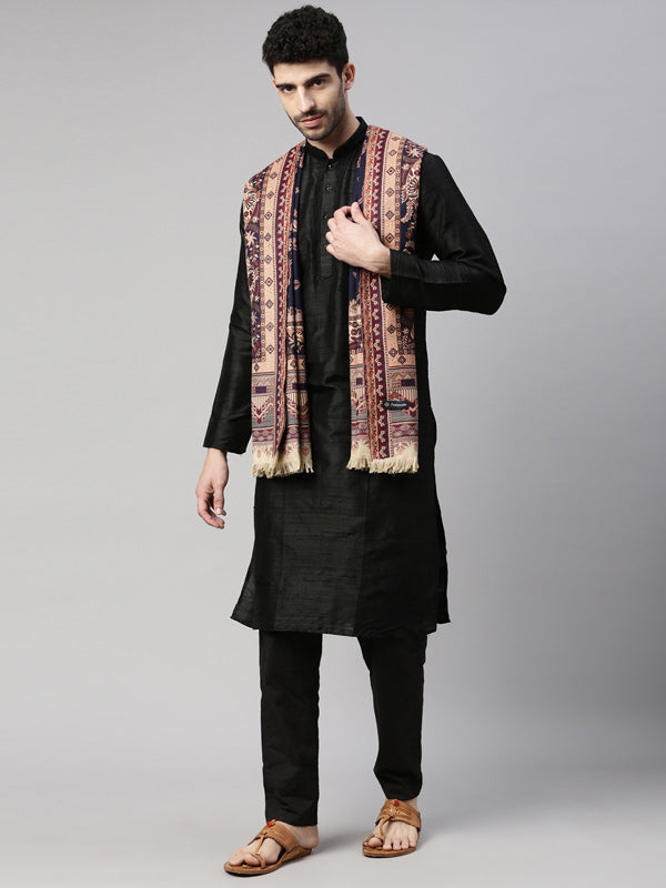 Men Woven Design Shawl (Size 101x203 CM, Navyblue Color)