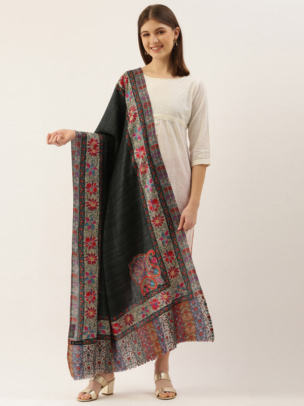 Grey Pure Wool Kalamkari Shawl (Size: 101 X 203 CM)