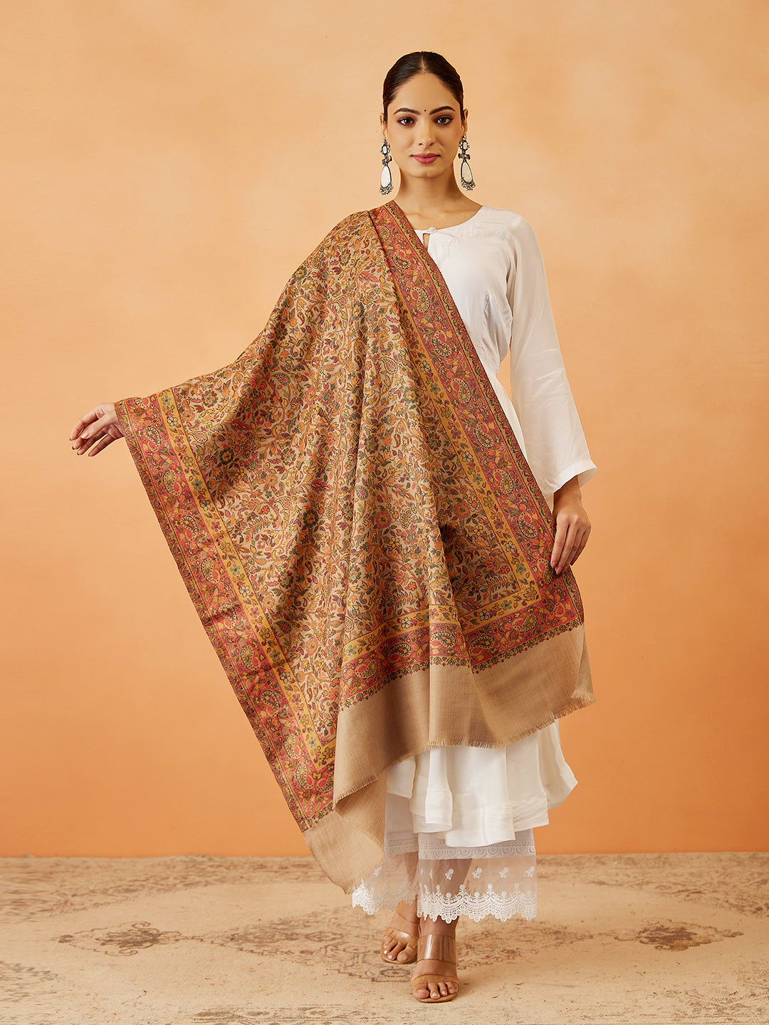 Women Gulzar Kaani Wool Blend Kashmiri Shawl (Size: 101X203 CM)