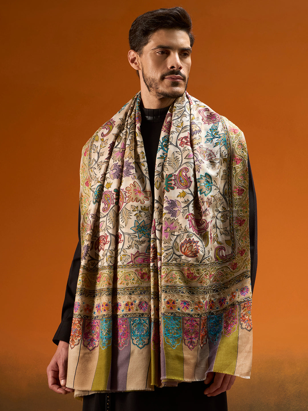 Men Nazakat Fine Wool Kalamkari Embroidered Shawl