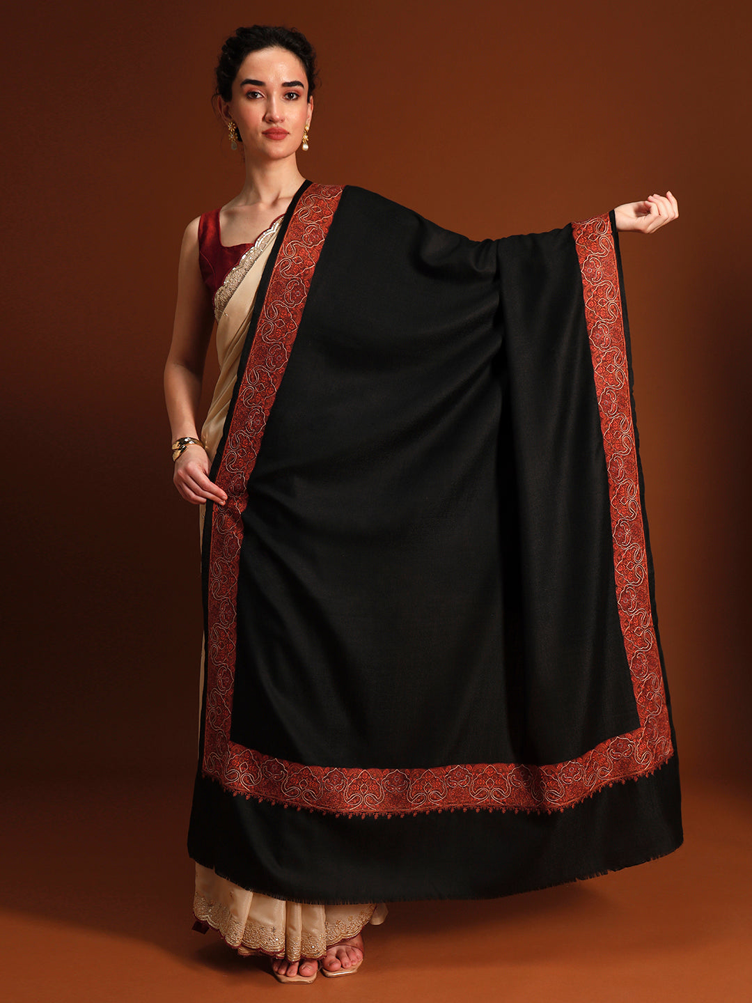 Women Nafeesah Fine Wool Sozni Hand Embroidered Shawl