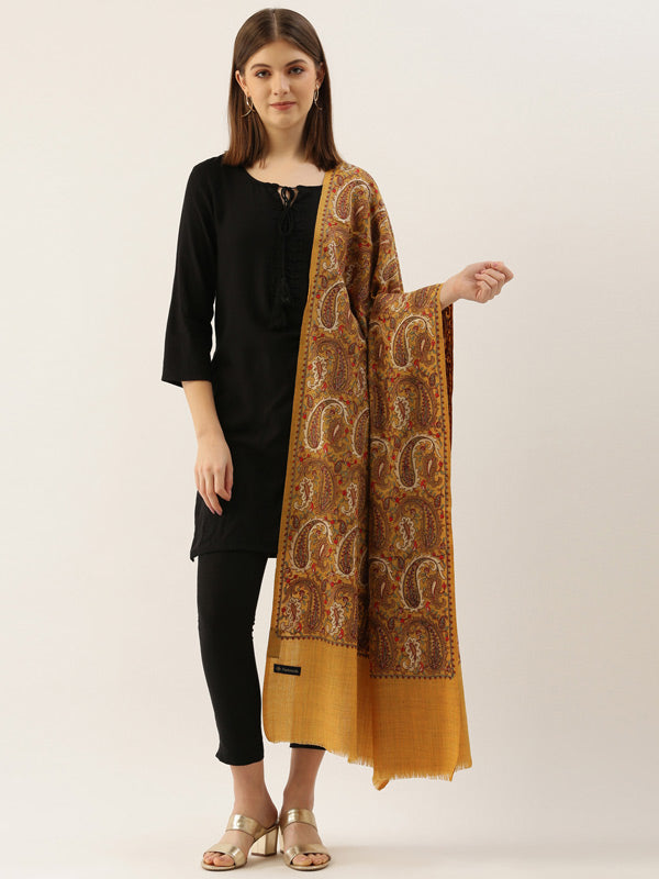 Yellow Pure Wool Embroidered Shawl (Size : 101X203 CM)