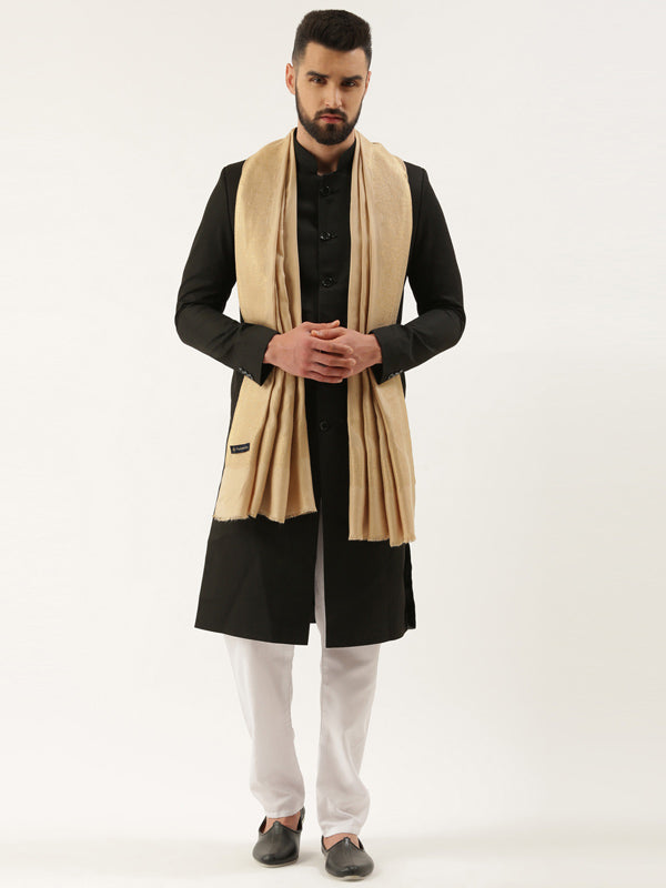 Men Kaani Stole with Zari Weave, Authentic Kashmiri Luxury Pashmina Style STOLE, (Size 72X208 CM)