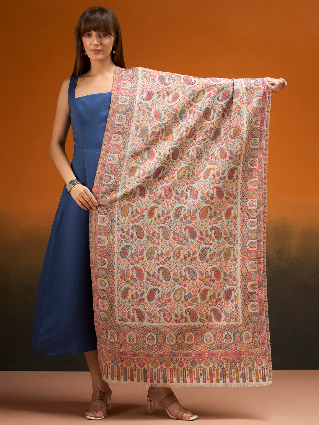 Pashmoda  Imperial Gulzar kaani stole Stole for Women, Wool Blend Pashmina Style Shawl Wrap, Traditional Kashmiri Jamawar Woven Design, Luxury Evening & Festive Scarf (28 x 80 Inches)