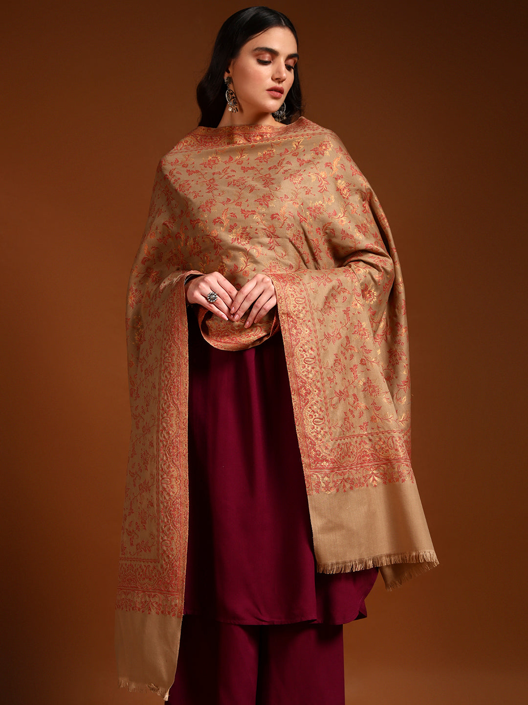 Pashmoda Women Nazrana Kashmiri Jamawar Woven Shawl (Size: 101X203 CM)