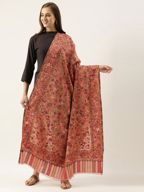 Peach Kaani Woven Design Shawl (Size: 101 X 203 Cms)