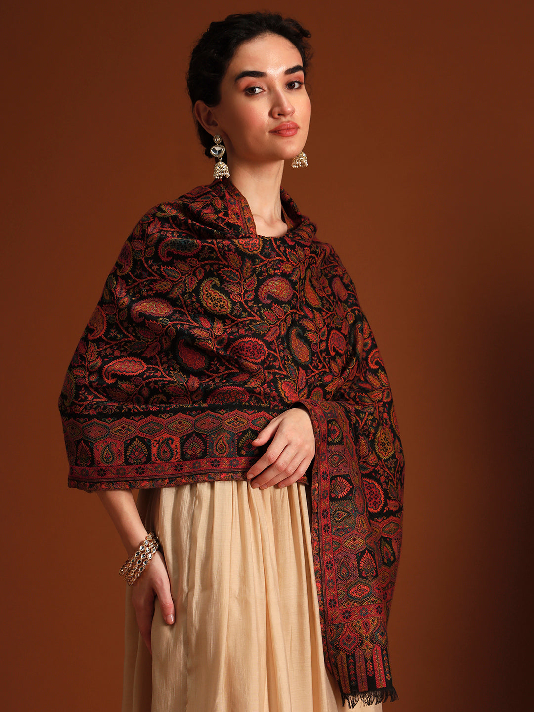 Pashmoda  Imperial Gulzar kaani stole Stole for Women, Wool Blend Pashmina Style Shawl Wrap, Traditional Kashmiri Jamawar Woven Design, Luxury Evening & Festive Scarf (28 x 80 Inches)