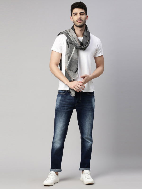 Men Pure Wool Checkered Stole (Size: 71 X 203 CM, Grey Color)