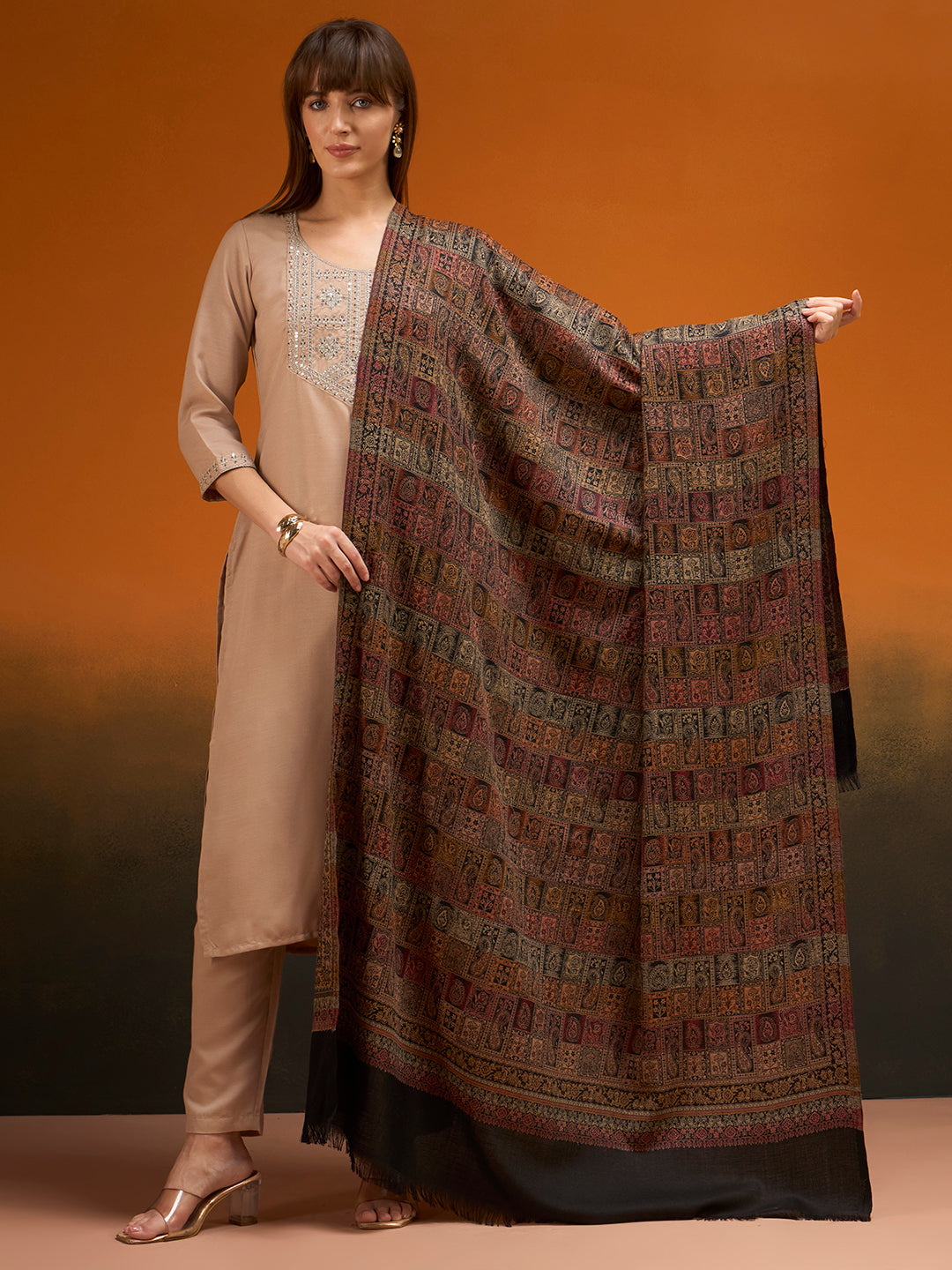 Women Regal Tapestry Kashmiri Jamawar Woven Shawl