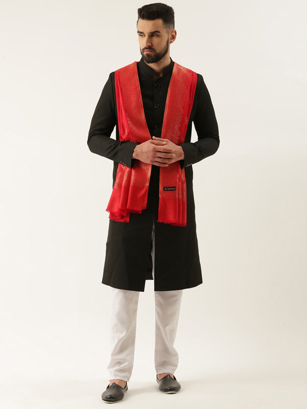 Men Kaani Stole with Zari Weave, Authentic Kashmiri Luxury Pashmina Style Stole,Size 72X208 CM