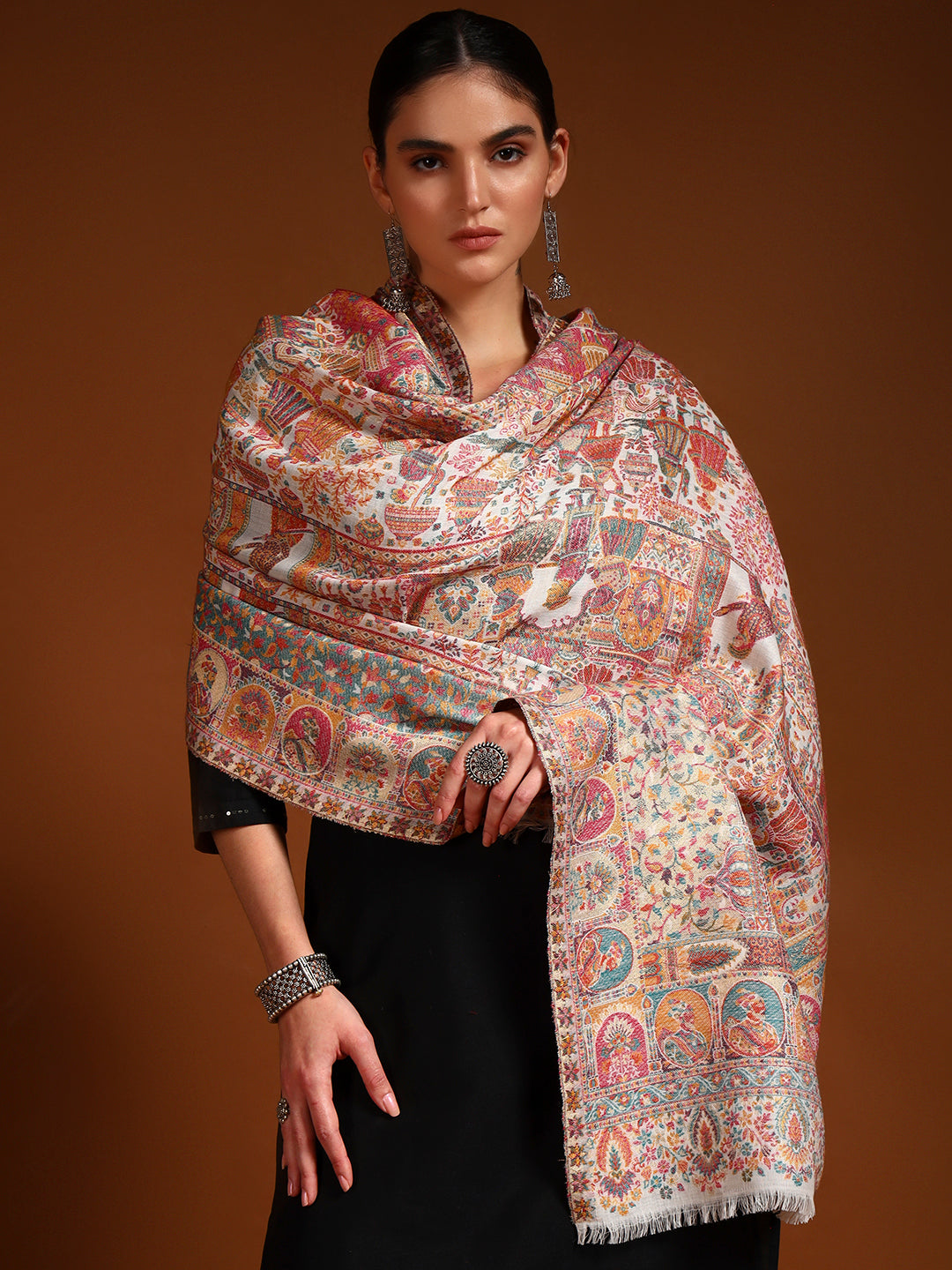 Pashmoda Women Zewar Zari Kaani Fine Wool Shawl (Size: 101X203 CM)