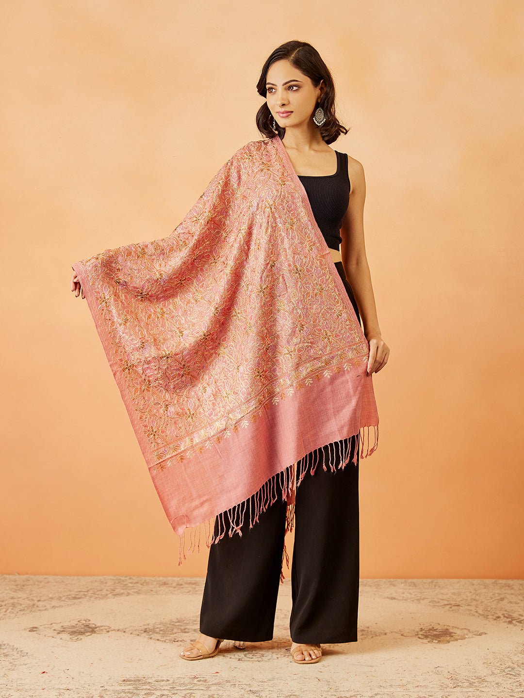 Women's Shaguft Wool Blend Nalki Embroidered Stole (Size: 71x203 CM)