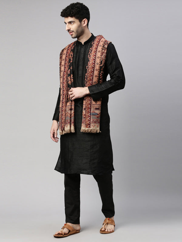 Men Woven Design Shawl (Size 101x203 CM, Black Color)