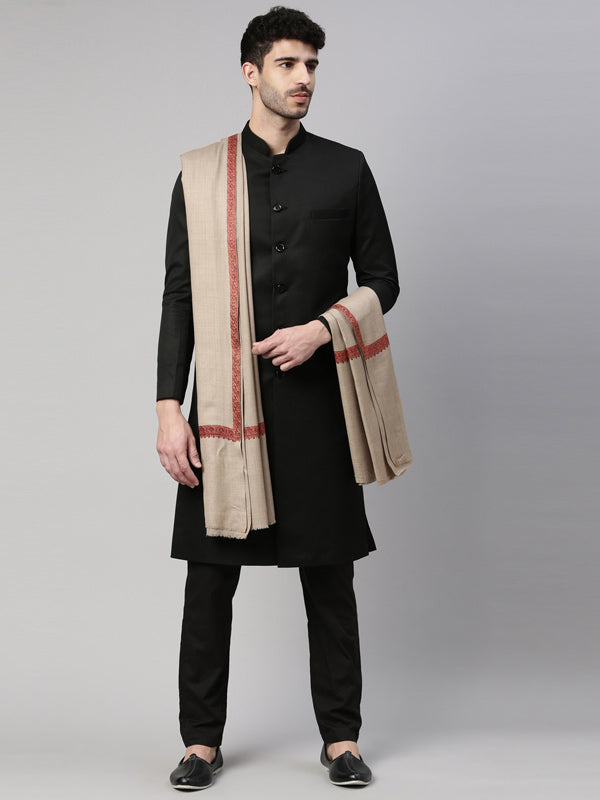 Men Hashiya Embroidered Woollen Shawl (Size 127X254 CM)