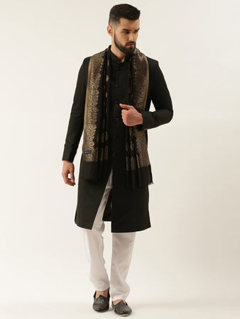 Men Kaani Stole with Zari Weave, Authentic Kashmiri Luxury Pashmina Style Stole, Full Size Gents Lohi, Size 72X208 CM