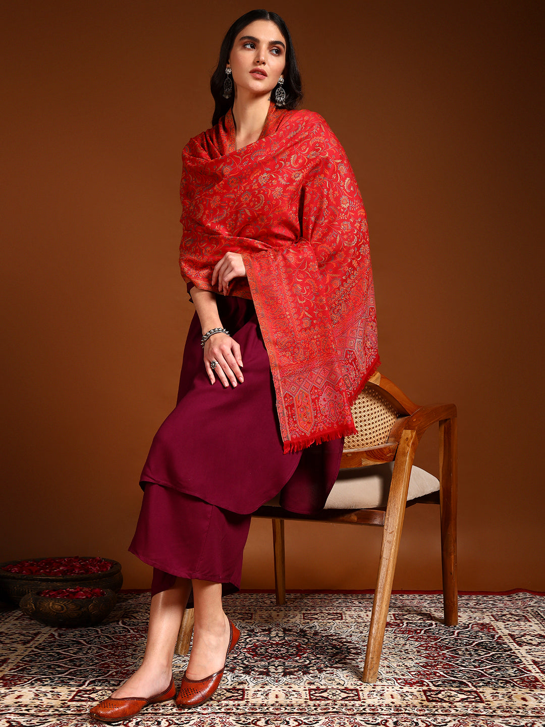 Pashmoda Women Nazrana Kashmiri Jamawar Woven Shawl (Size: 101X203 CM)