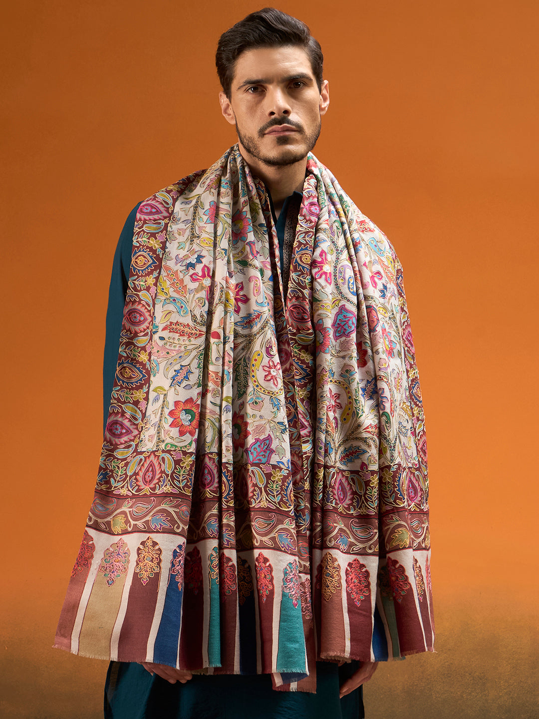 Men Nafees Naqsh Fine Wool Kalamkari Embroidered Shawl