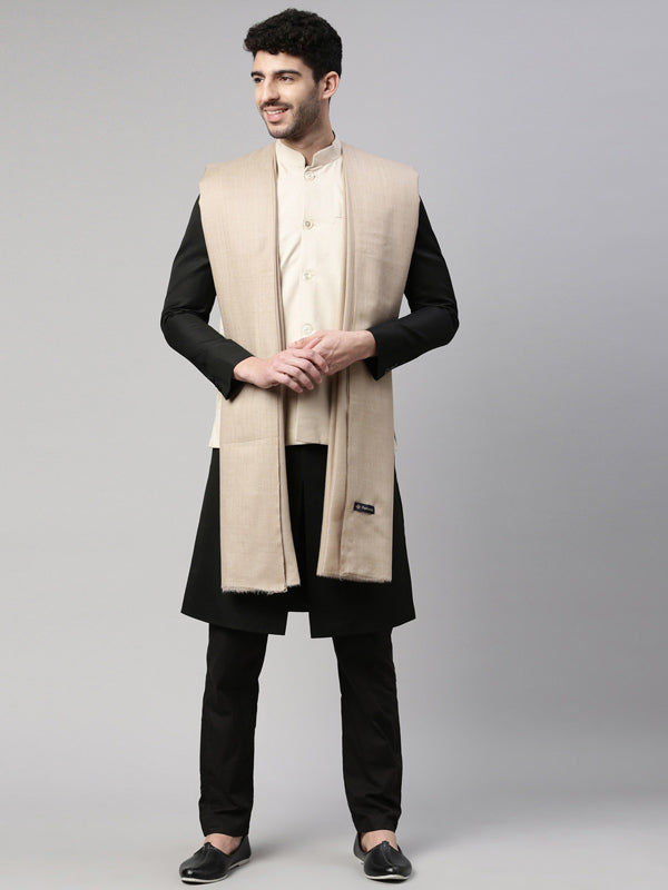 Men Solid Woollen Shawl ( Size 132x 278 cms,  Beige)