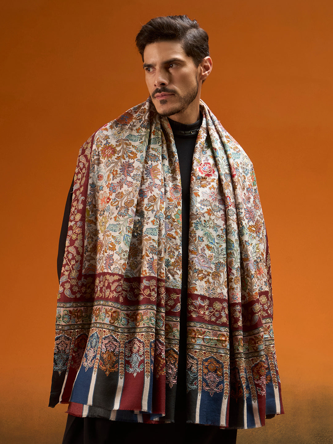 Men Royal Mehrab Kalamkari Embroidered Shawl
