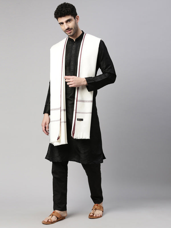 Men Woven Design Shawl (Size  123x266 cms, White Color)