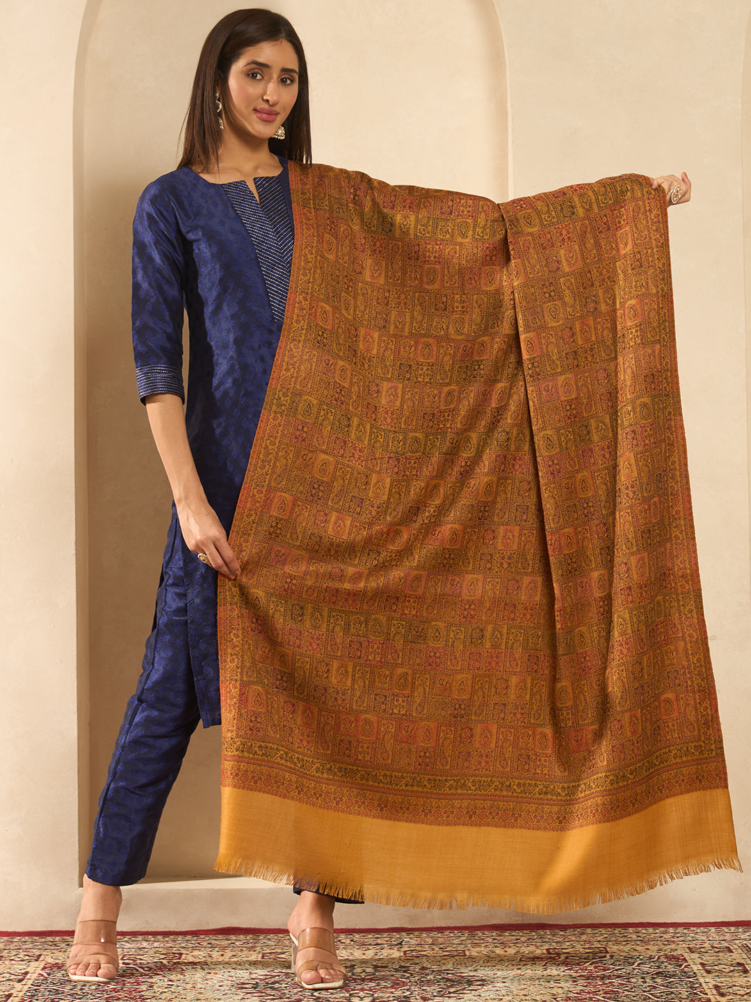Women Regal Tapestry Kashmiri Jamawar Woven Shawl
