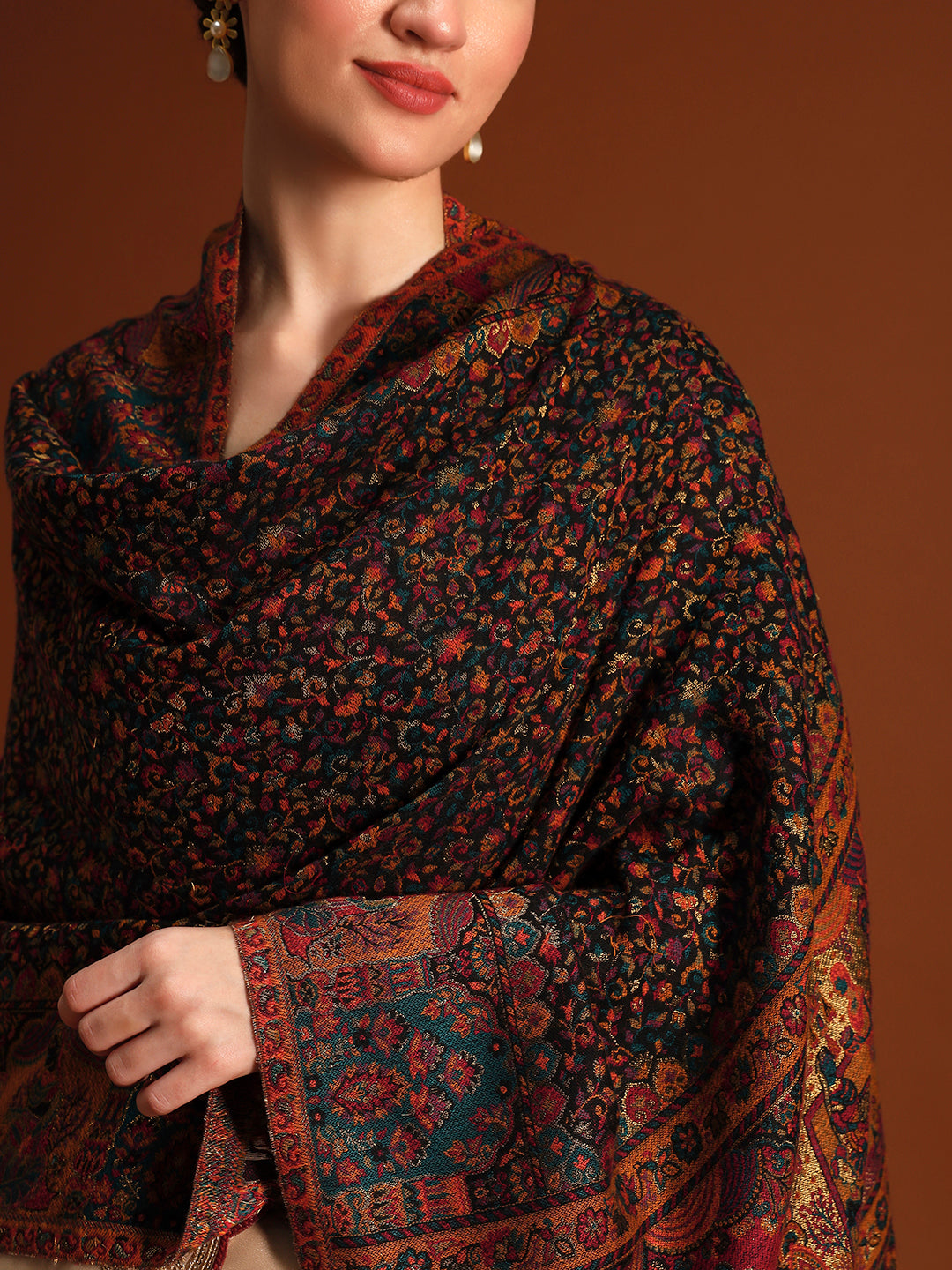 Pashmoda  Imperial Autumn Canopy kaani stole Stole for Women, Wool Blend Pashmina Style Shawl Wrap, Traditional Kashmiri Jamawar Woven Design, Luxury Evening & Festive Scarf (28 x 80 Inches)