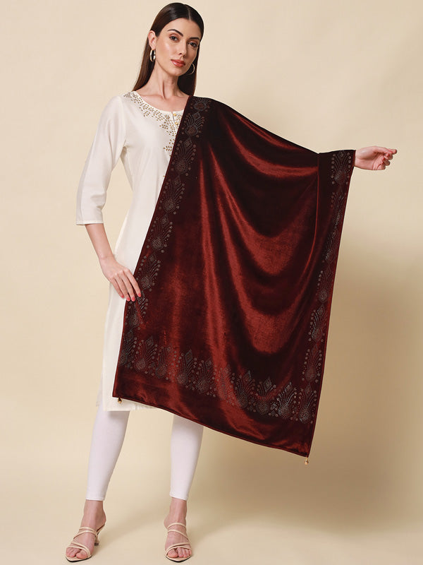 Women's Zehreen Velvet Crystal Shawl (Size 72X207 CM )