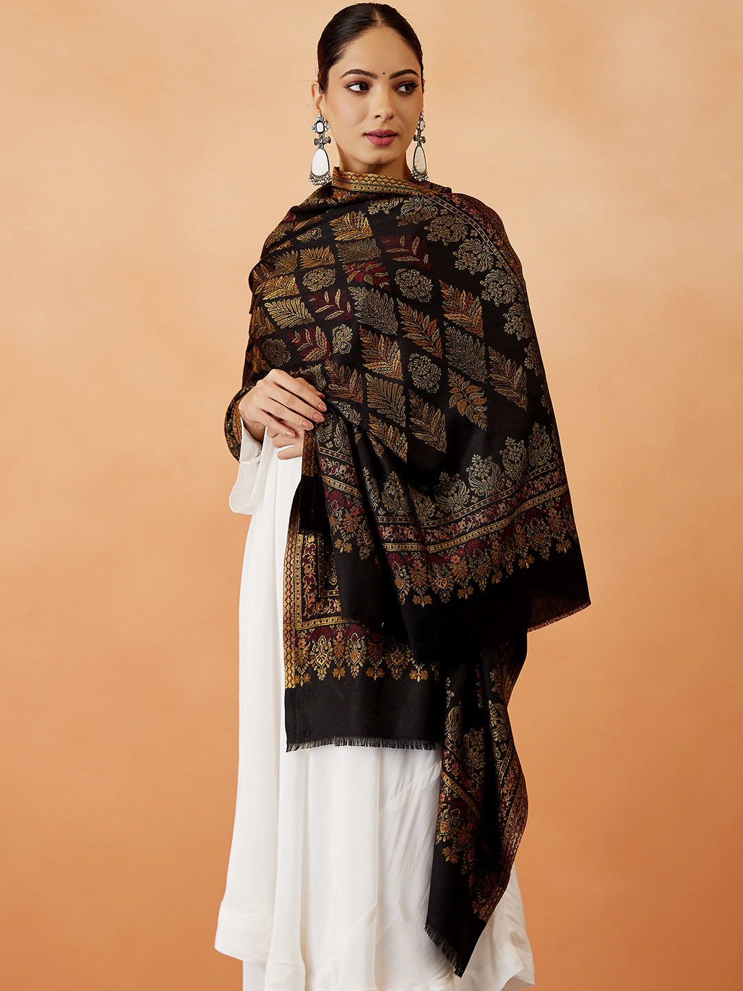 Women Khumar Kaani Wool Blend Kashmiri Shawl (Size: 101x203 CM)