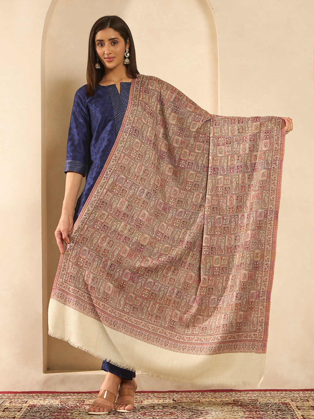Women Regal Tapestry Kashmiri Jamawar Woven Shawl