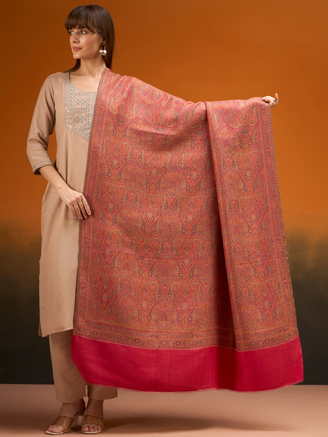 Pashmoda Women Regalis Zari Reversible Kaani Fine Wool Shawl, Shawl, Scarf, Heritage Kashmiri Pashmina Stole, Evening Wrap (Size 40X80 inches)