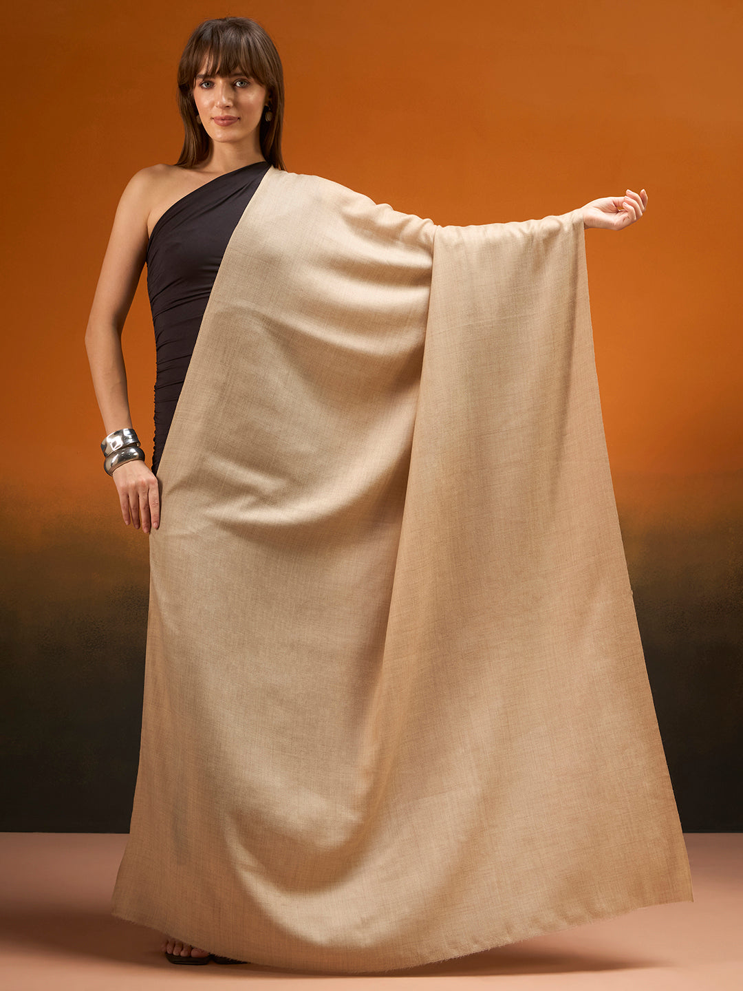 Women Verdant Grace Fine Wool Blend Solid Melange Shawl