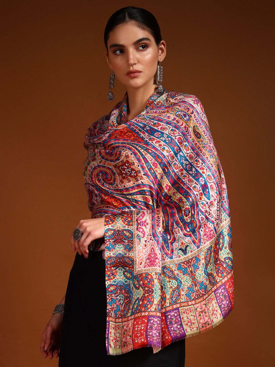 Pashmoda Women Royal Embers Fine Soft Bamboo Fibre Stole (Size: 71x203 CM)