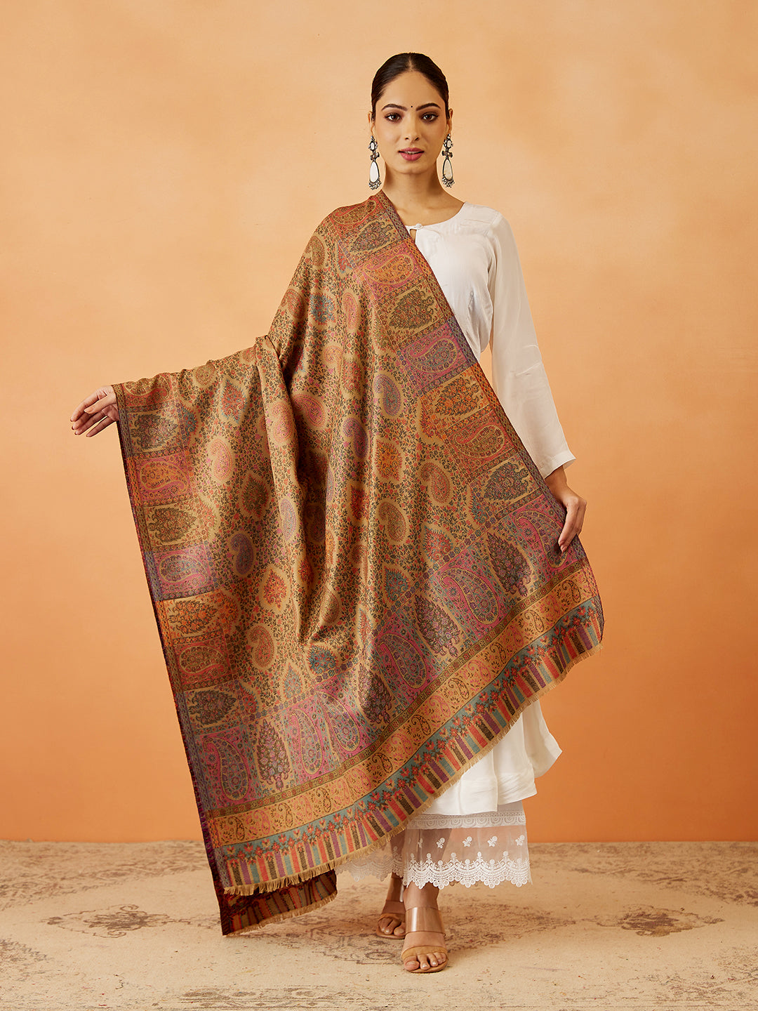 Women Dilruba Kaani Wool Blend Kashmiri Shawl (Size: 101x203 CM)