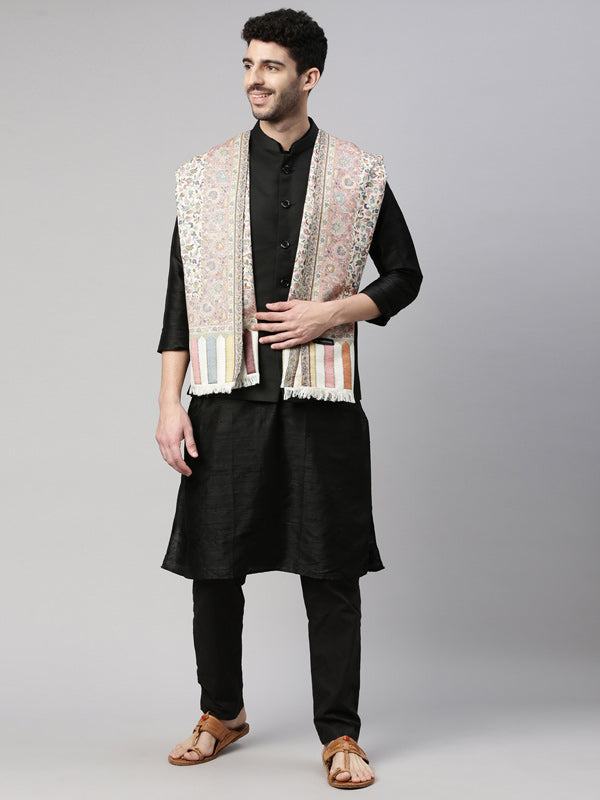 Men Kaani Woven Design Stole (Size 71X203 CM, White Color)