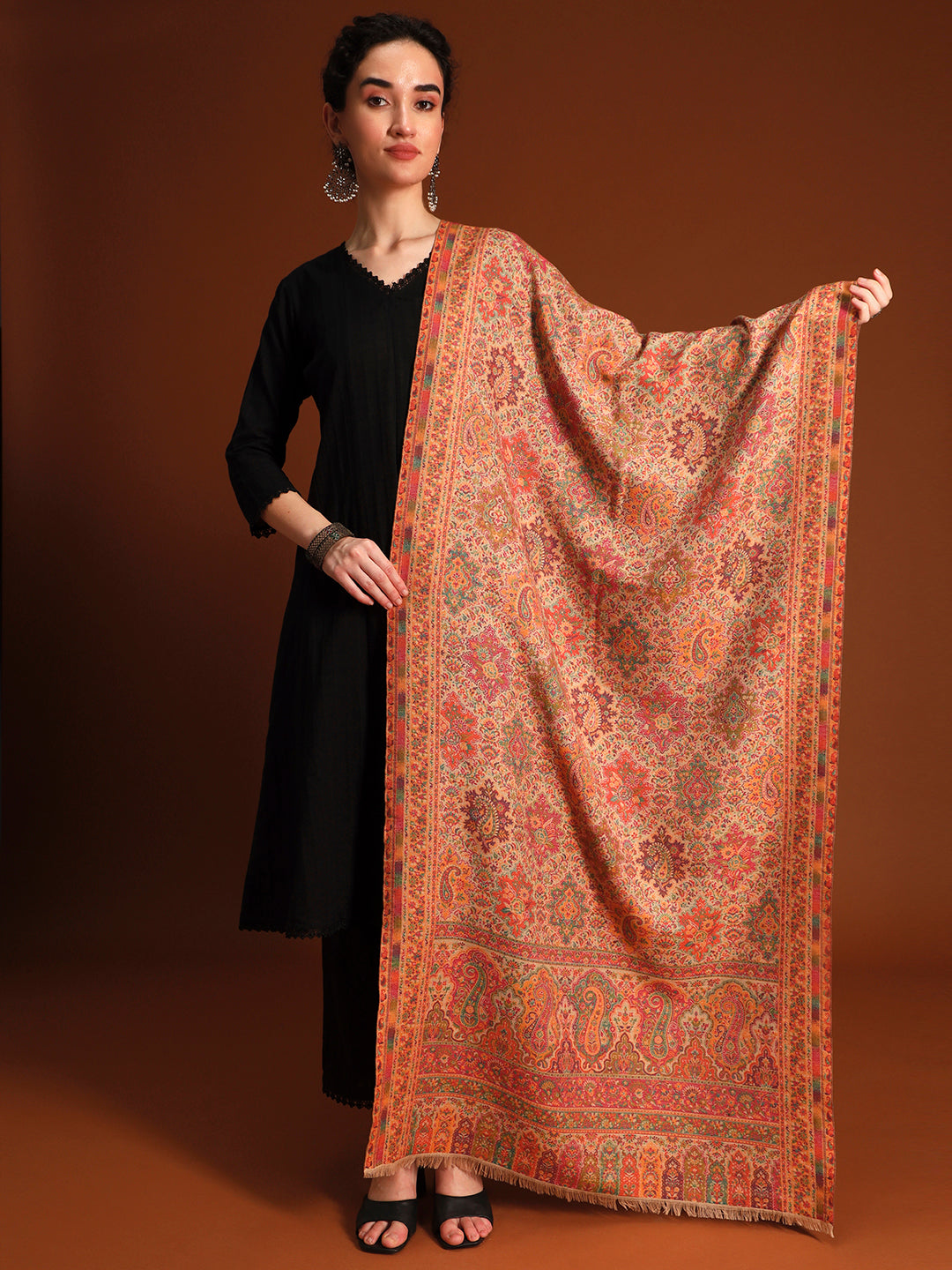Pashmoda  Imperial Shahkaar Gulistan kaani stole Stole for Women, Wool Blend Pashmina Style Shawl Wrap, Traditional Kashmiri Jamawar Woven Design, Luxury Evening & Festive Scarf (28 x 80 Inches)