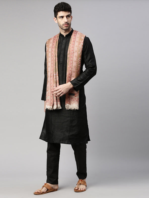 Men Woven Design Shawl (Size 101x203 CM, Beige Color)