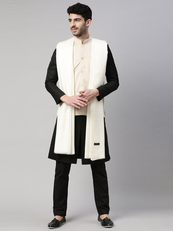 Men Solid Woollen Shawl (White Size 108x52 Inches)