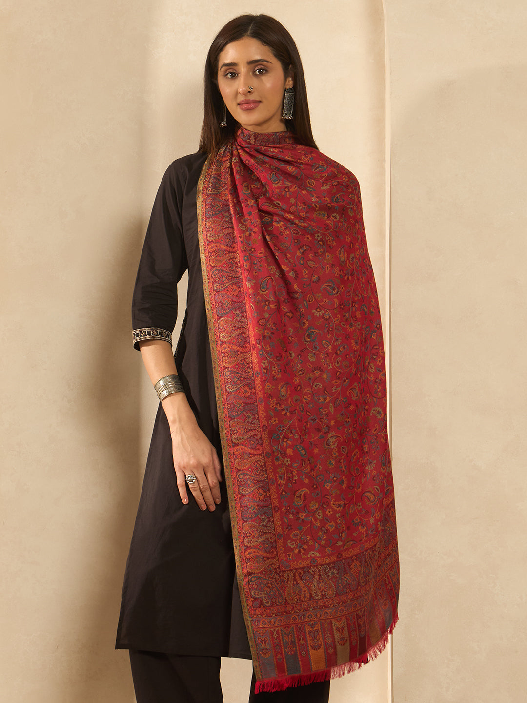 Pashmoda  Imperial Royal botanica Stole for Women, Wool Blend Pashmina Style Shawl Wrap, Traditional Kashmiri Jamawar Woven Design, Luxury Evening & Festive Scarf (28 x 80 Inches)