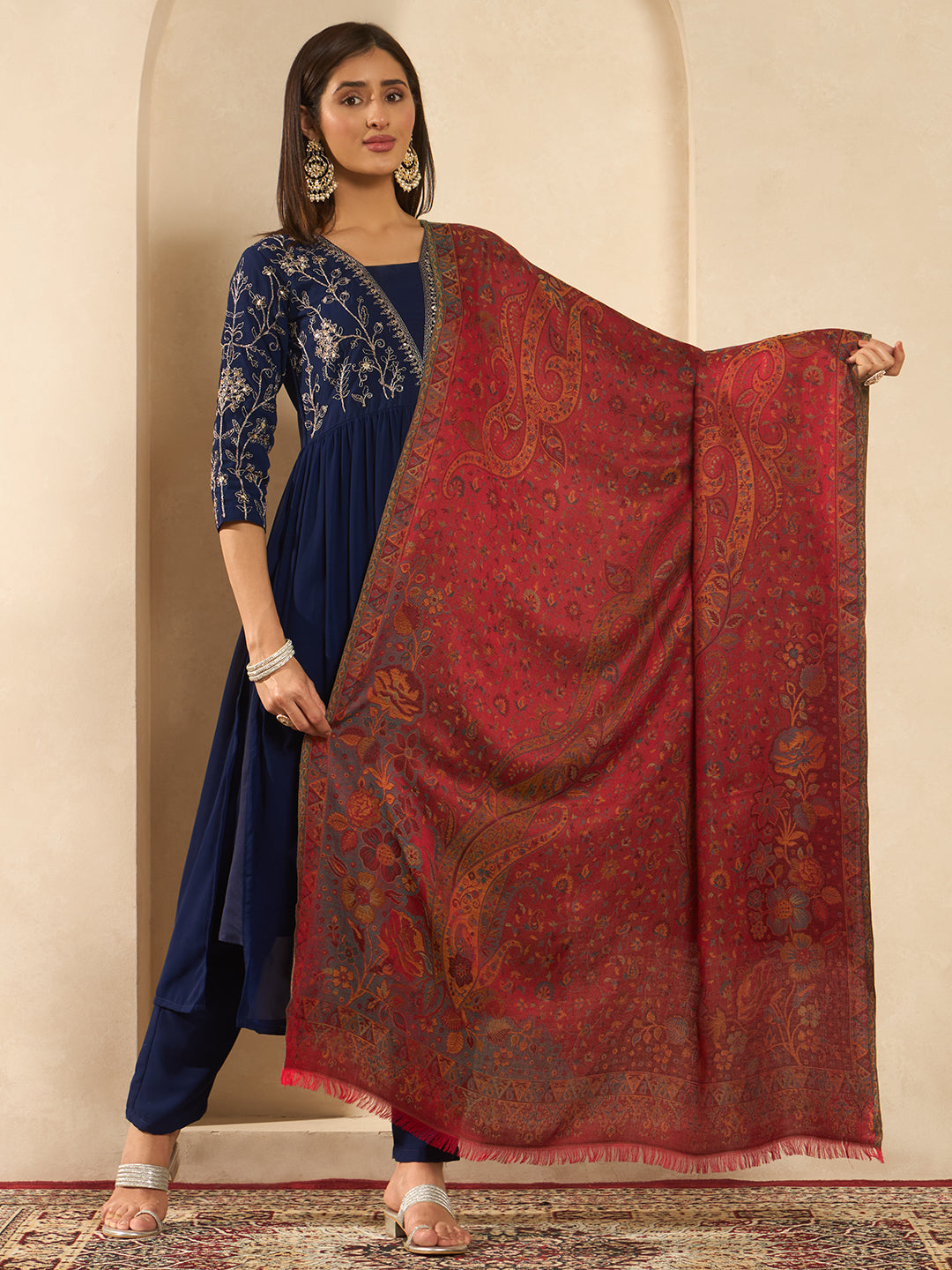 Pashmoda Women Floral Heritage Kaani Elegance Wool Blend Kashmiri Shawl, Stole, Scarf | Luxury Pashmina Jamawar Soft Warm Evening Wrap (Size 40X80 inches )