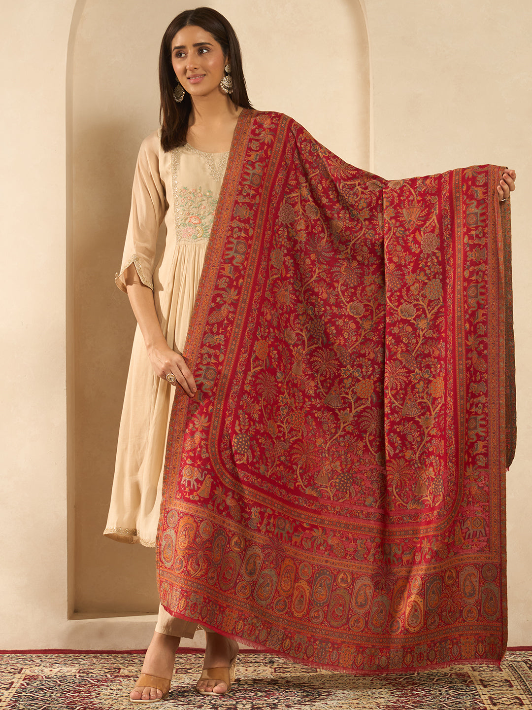 Pashmoda Women Orchard Kaani Wool Blend Kashmiri Shawl, Stole, Scarf | Luxury Pashmina Jamawar Soft Warm Evening Wrap (Size 40X80 inches )