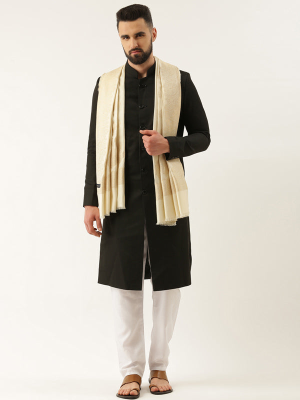 Men Kaani Stole with Zari Weave, Authentic Kashmiri Luxury Pashmina Style  Stole, Size 72X208 CM