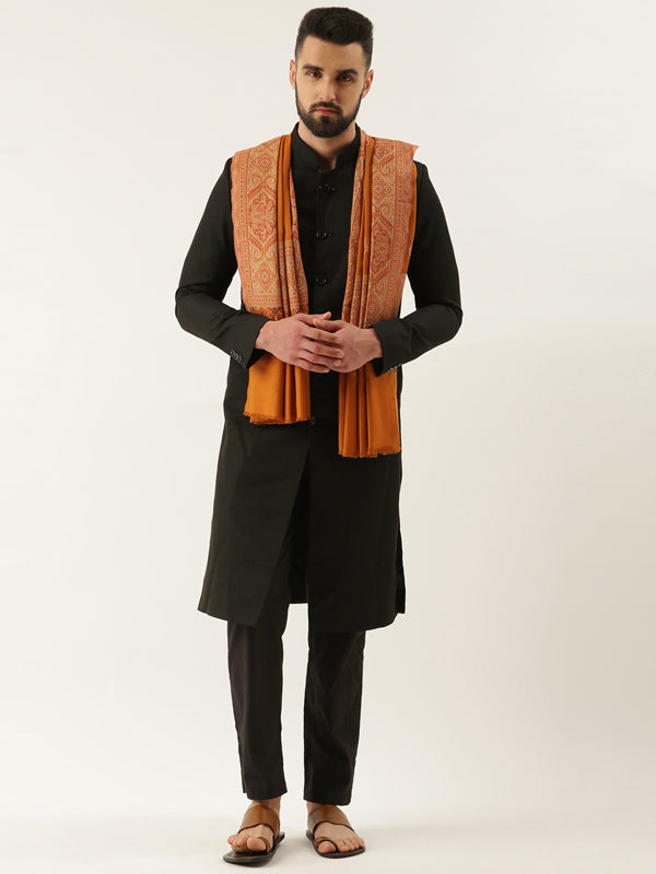 Men Jamawar Shawl, Authentic Kashmiri Luxury Pashmina Style Shawl, Size: 101x203 CM, Mustard Color