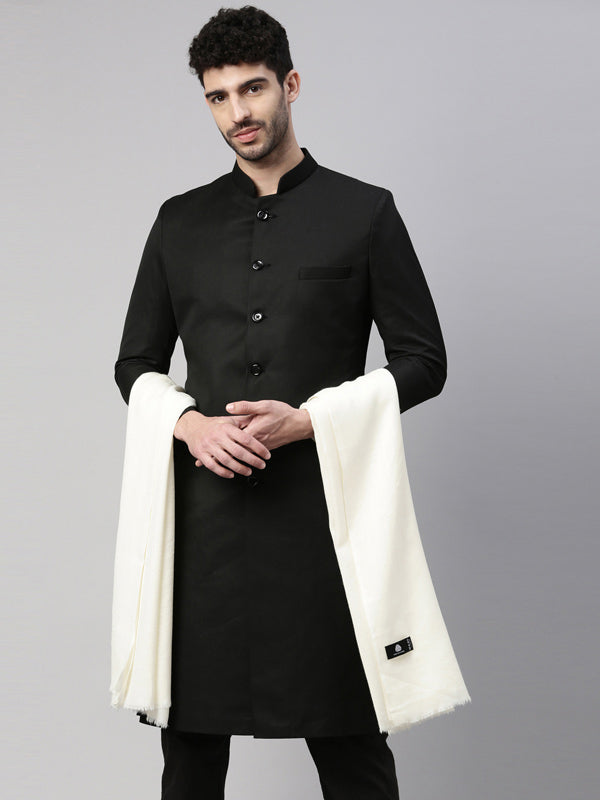 Men Pure Wool Toosha Shawl (White Size 132x271 cms)