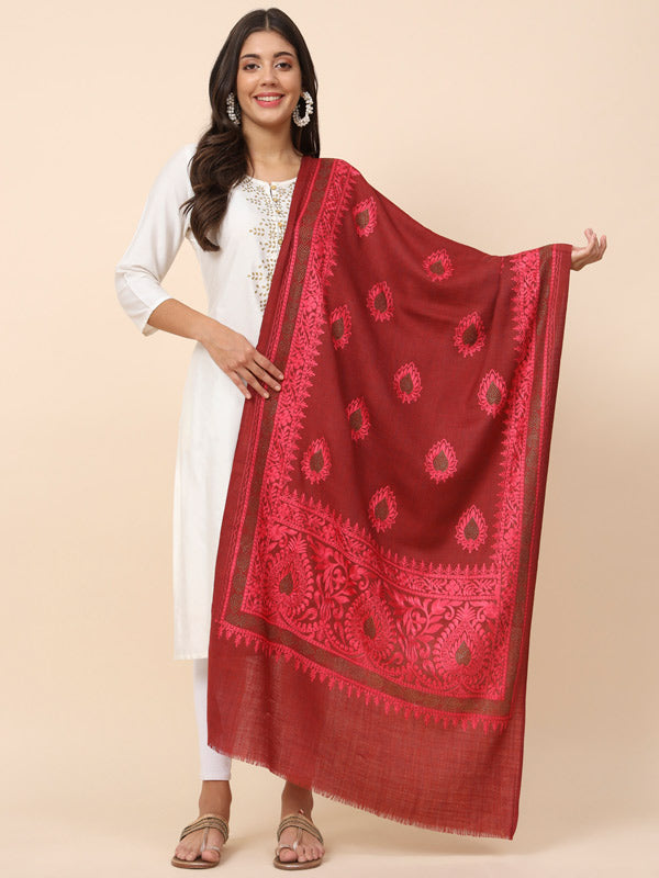 Women Nagma Pure Wool  Embroidered Stole (Size 71X203 CM)