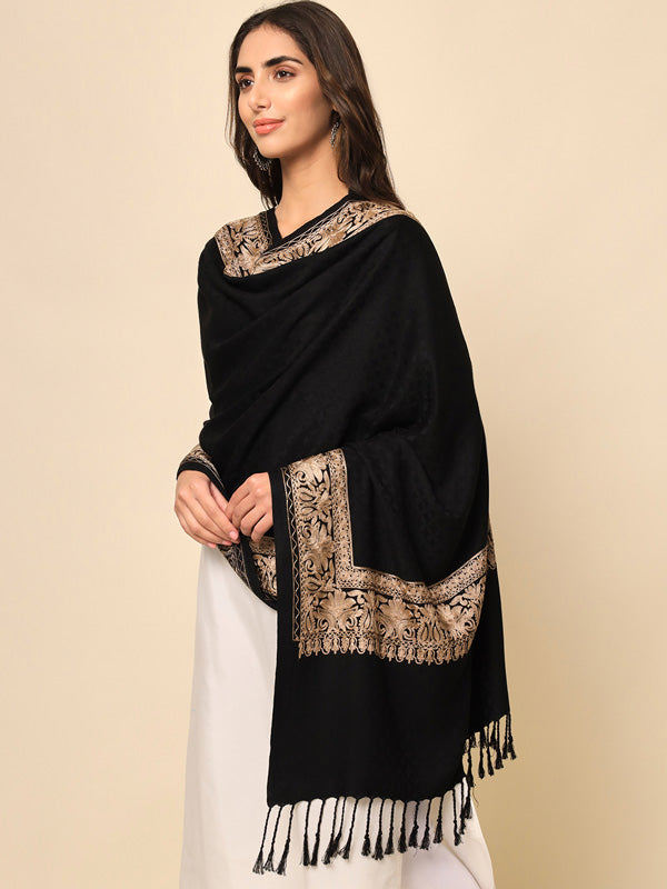 Women’s Black Aari Embroidered Stole (Size 71X203 CM)