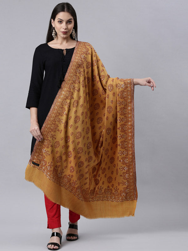 Women's Kaani Wool Blend Melange Kashmiri Mughal Garden Shawl (Size: 101 X 203 CM)