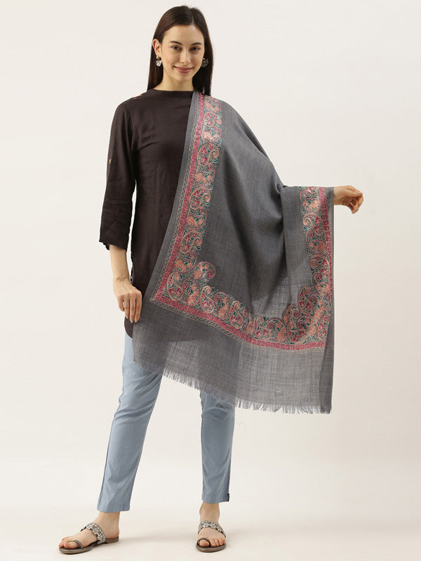 Pure Wool Nalki Embroidered Stole (Size 71X203 cm)