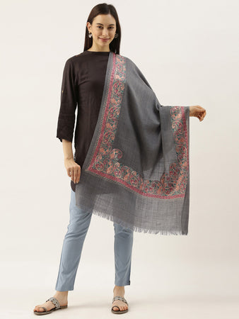 Pure Wool Nalki Embroidered Stole (Size 28x80)
