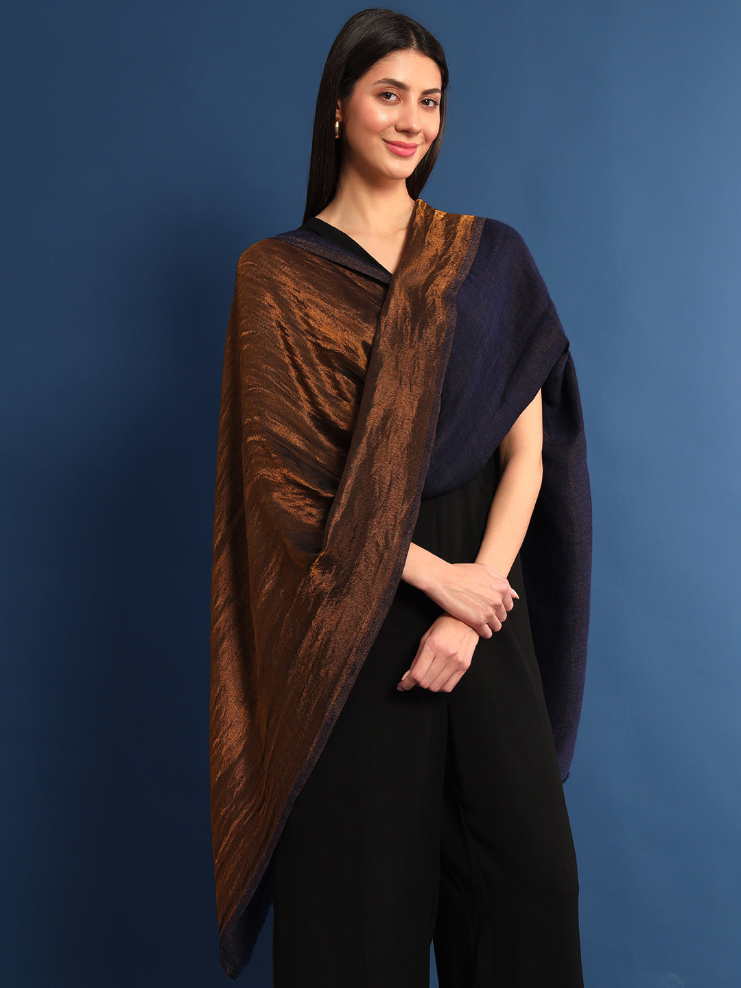 Pashmoda Women’s Zarish Reversible Zari Moonlight Fine Wool Stole (Size: 71x203 Cm)