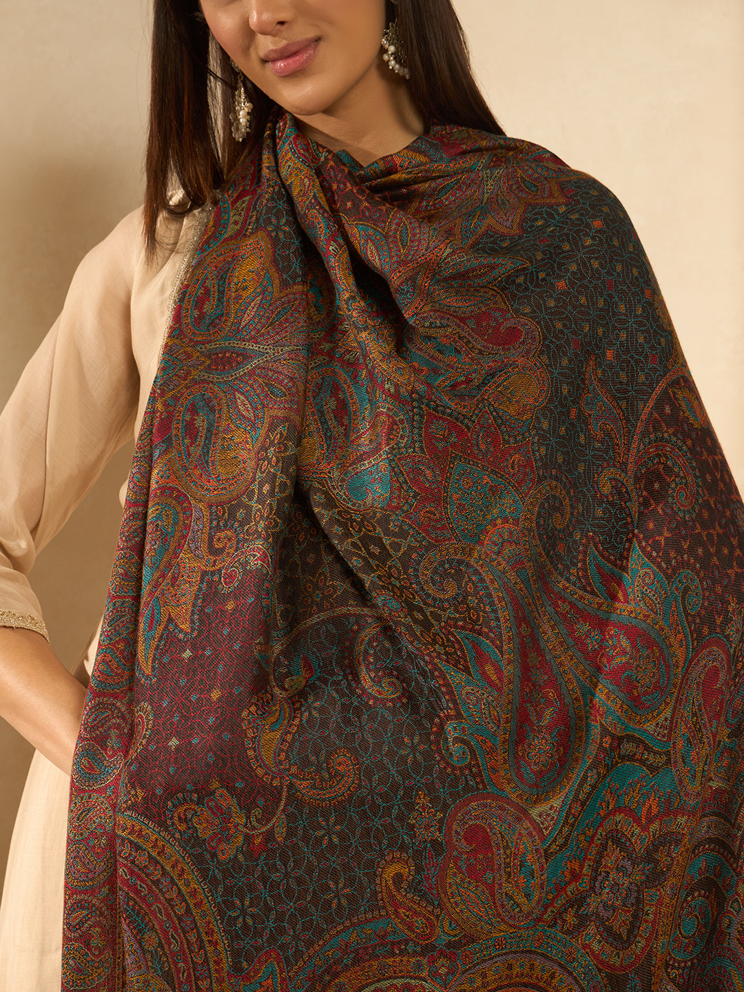 Pashmoda Women  Grand Paisley Kaani Wool Blend Kashmiri Shawl, Stole, Scarf | Luxury Pashmina Jamawar Soft Warm Evening Wrap (Size 40X80 inches )